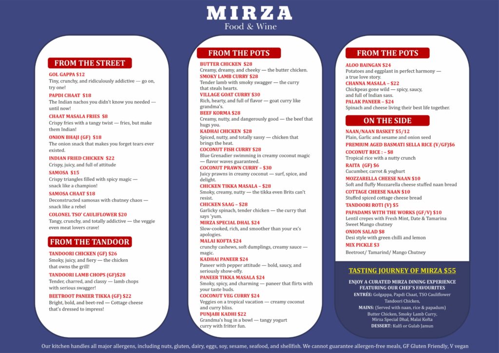mirza new menu dine in 2